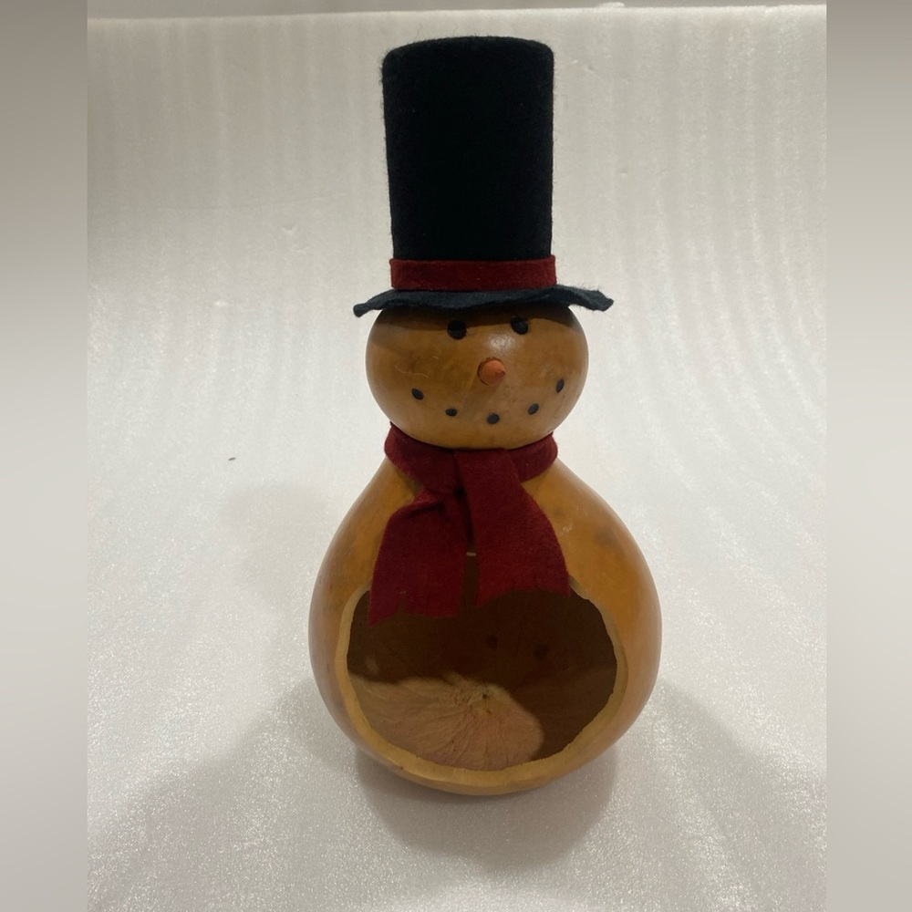 Vtg Meadowbrooke Large 14” Gourd Snowman Felt Top Hat/Scarf Rustic Handcrafted